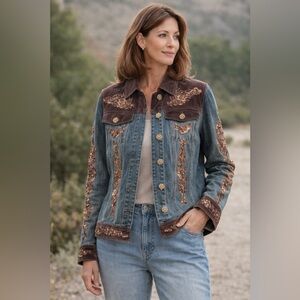 DG2 by Diane Gilman Embellished Denim Jacket | Women’s M | Velvet Sequin Boho